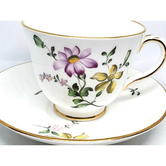 Fine Bone China Crown Staffordshire England Violet Purple Yellow Floral Gold Tri - Picture 5 of 12